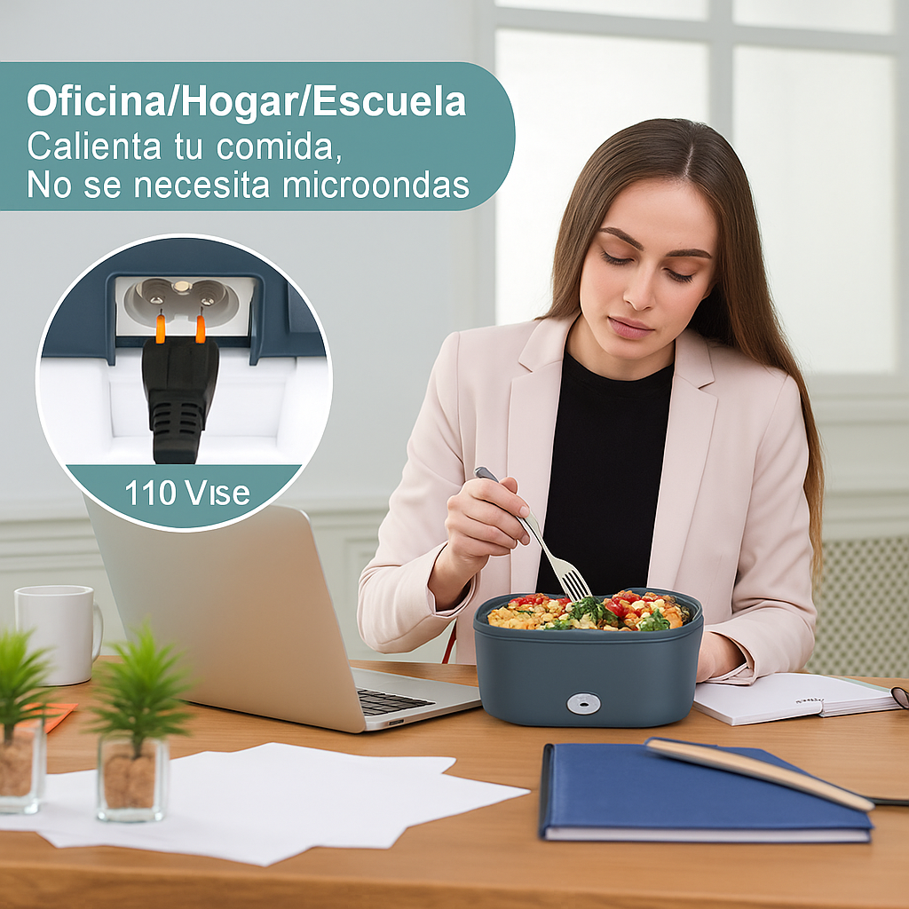 Lonchera Eléctrica Portátil Acero Inoxidable 2L | 12V - 220V | Incluye Accesorios y Bolsa Térmica